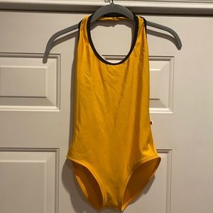 Custom Yumiko. Fully lined. High leg. Orangey/yellow. Like new. Custom.